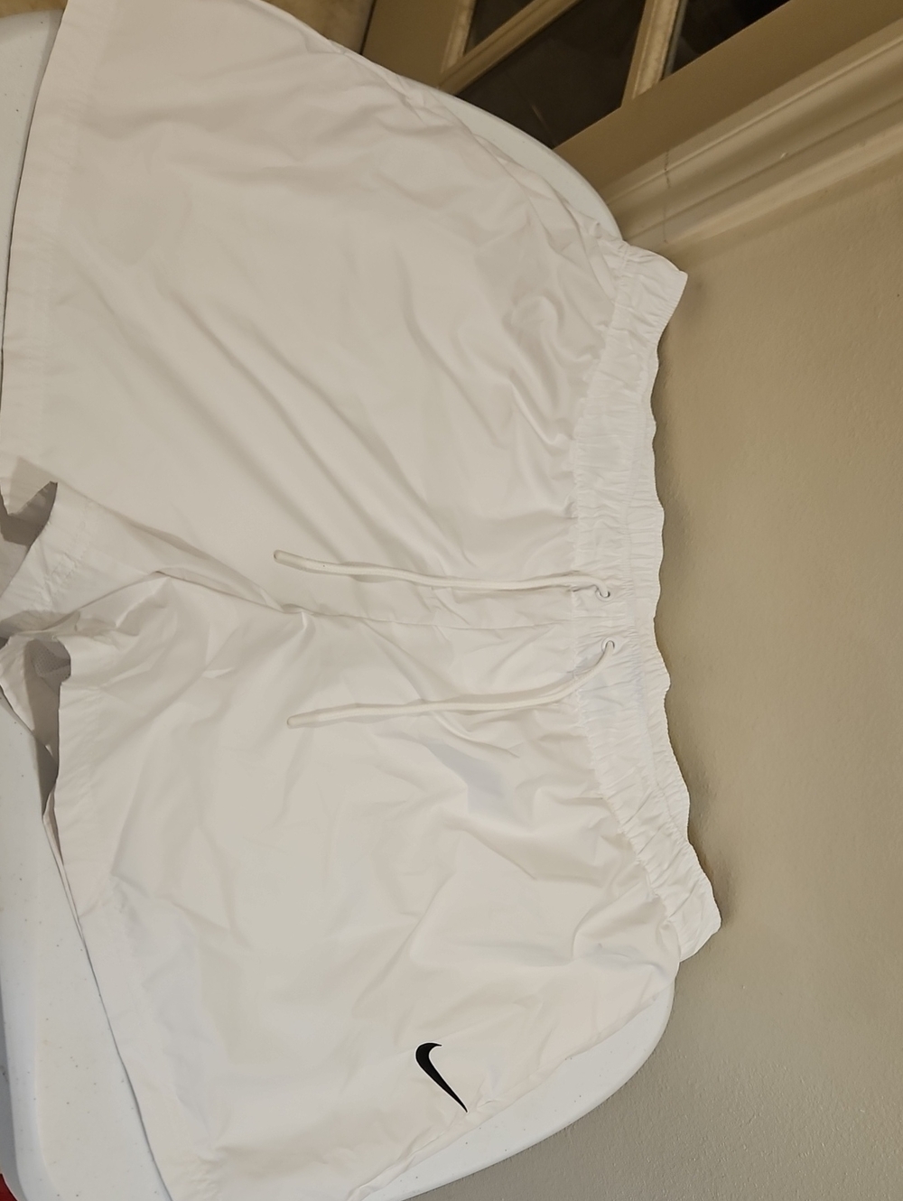 Nike White Women's Athletic Shorts with Black Swoosh(E)